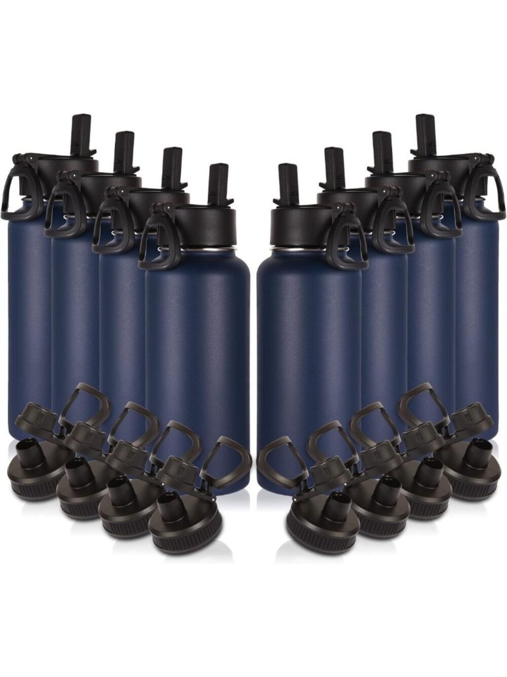 32oz Insulated Water Bottles 8-Pack with Straw & Spout Lids - Leakproof Metal